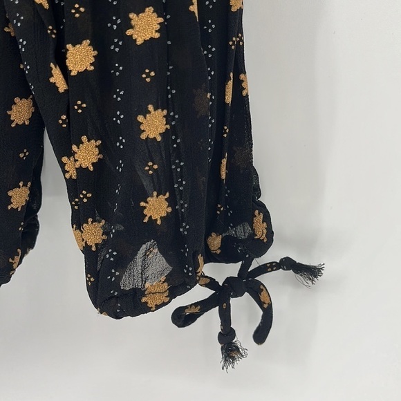 Lucky Brand Semi-Sheer Boho Peasant Top Black Gold Size Small - Picture 3 of 7